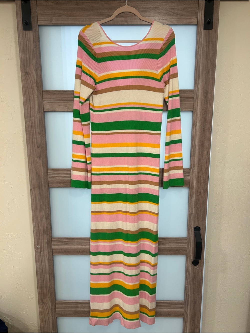 Show Me Your Mumu Vacay Maxi Dress Multi Rib Knit Striped Pink Green Large - Picture 2 of 4
